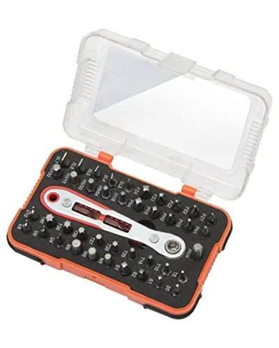 ROTATION 44pc Bit Set with 1/4 Mini Ratchet Offset Screwdriver | Compact Chrome Vanadium Steel Tool for Tight Spaces thumbnail 1