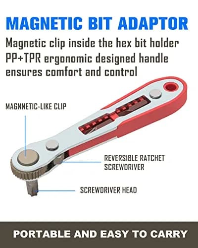 ROTATION 44pc Bit Set with 1/4 Mini Ratchet Offset Screwdriver | Compact Chrome Vanadium Steel Tool for Tight Spaces thumbnail 4
