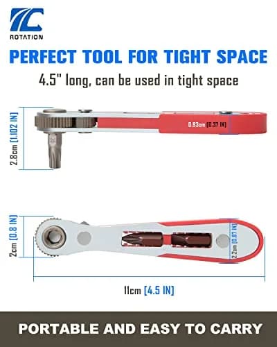 ROTATION 44pc Bit Set with 1/4 Mini Ratchet Offset Screwdriver | Compact Chrome Vanadium Steel Tool for Tight Spaces thumbnail 5