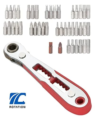 ROTATION 44pc Bit Set with 1/4 Mini Ratchet Offset Screwdriver | Compact Chrome Vanadium Steel Tool for Tight Spaces thumbnail 7