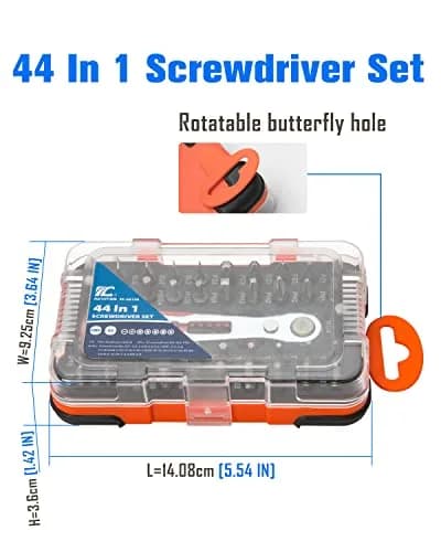 ROTATION 44pc Bit Set with 1/4 Mini Ratchet Offset Screwdriver | Compact Chrome Vanadium Steel Tool for Tight Spaces thumbnail 3