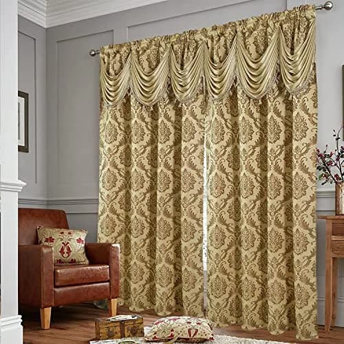 DreamField Linen Curtain Window Panel Taupe 137cm (54" W) x 213cm (84" L) | Light-Filtering Damask Pattern thumbnail 4