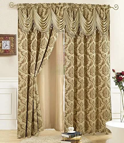 DreamField Linen Curtain Window Panel Taupe 137cm (54" W) x 213cm (84" L) | Light-Filtering Damask Pattern thumbnail 1