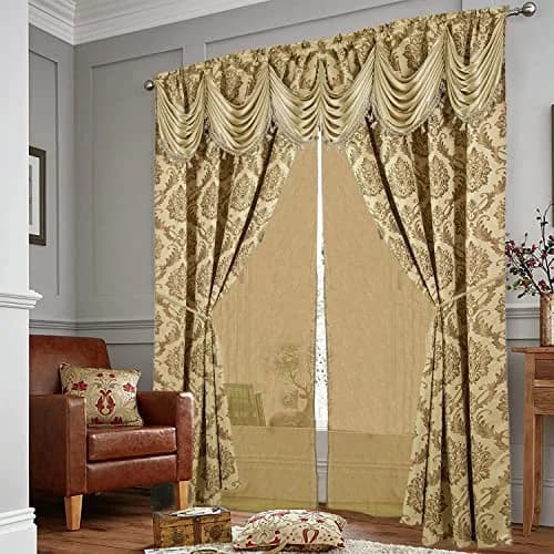DreamField Linen Curtain Window Panel Taupe 137cm (54" W) x 213cm (84" L) | Light-Filtering Damask Pattern thumbnail 7