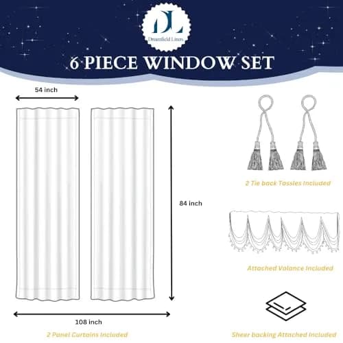 DreamField Linen Curtain Window Panel Taupe 137cm (54" W) x 213cm (84" L) | Light-Filtering Damask Pattern thumbnail 2