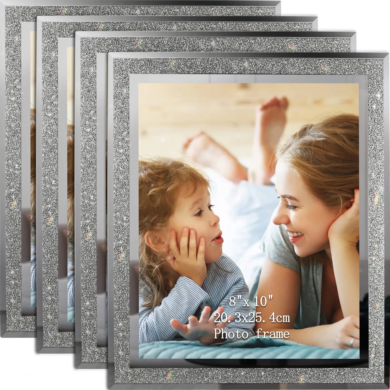 Calenzana 4 Pack 8x10 Picture Frames | Sparkle Glass Photo Frame Set for Tabletop & Wall Display