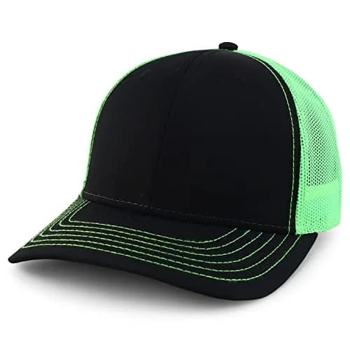 Armycrew Oversize XXL Low Profile Two Tone Mesh Back Trucker Baseball Cap - Black Neon Green | Big Head Fit thumbnail 1