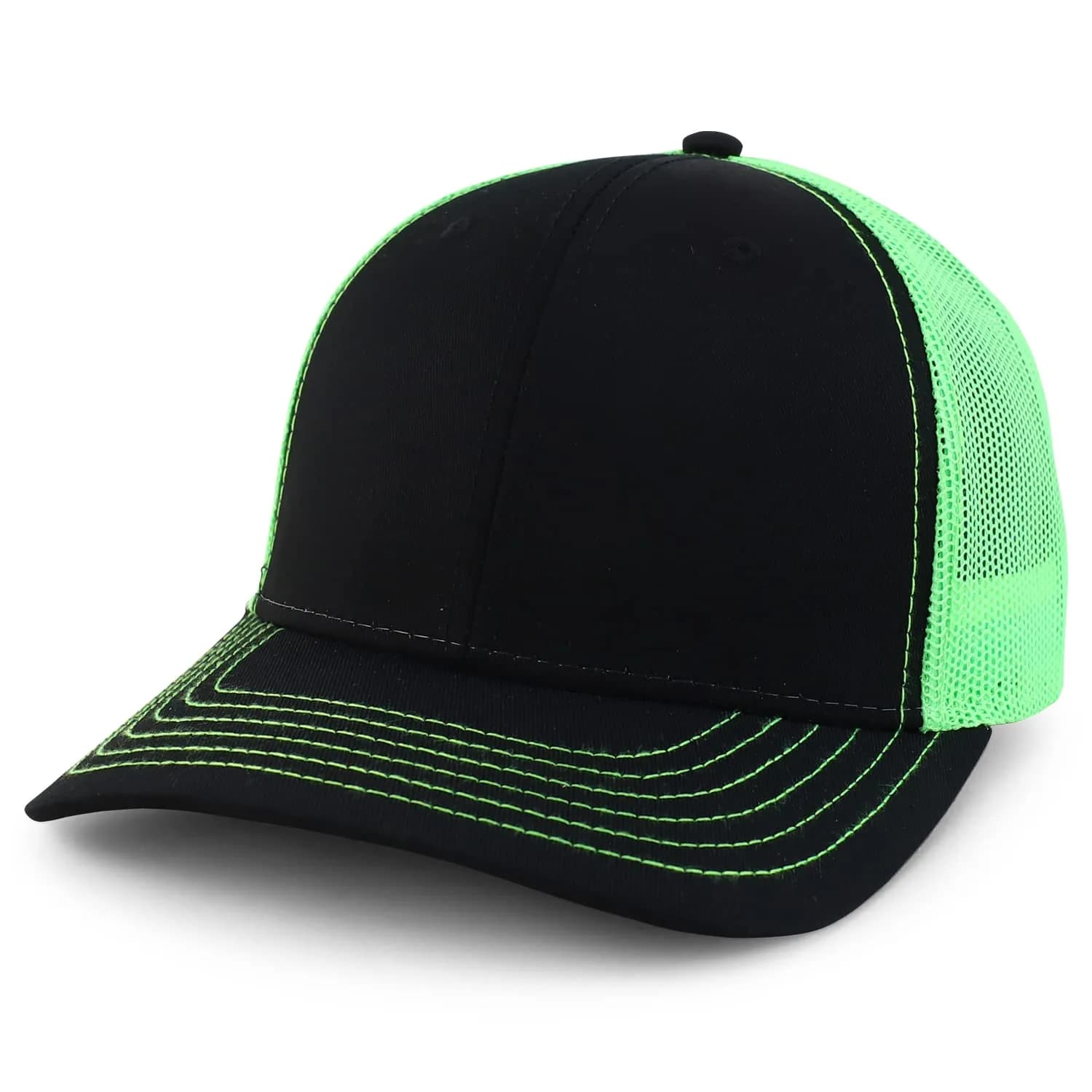 Armycrew Oversize XXL Low Profile Two Tone Mesh Back Trucker Baseball Cap - Black Neon Green | Big Head Fit