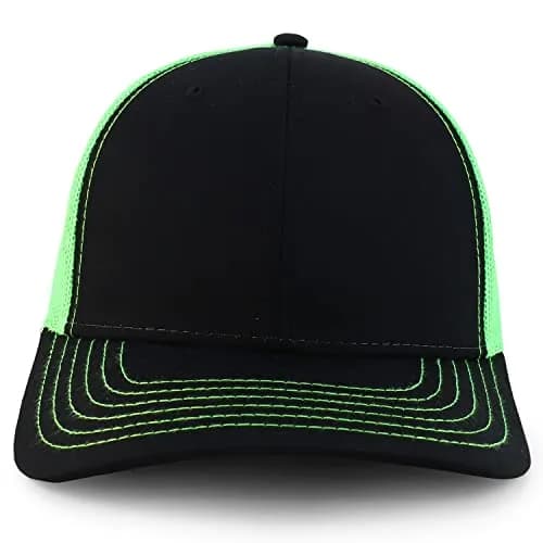Armycrew Oversize XXL Low Profile Two Tone Mesh Back Trucker Baseball Cap - Black Neon Green | Big Head Fit thumbnail 2