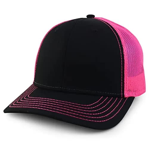 Armycrew Oversize XXL Low Profile Two Tone Mesh Back Trucker Baseball Cap Black Neon Pink | Fits Big Head Sizes Up to XXL - main product image