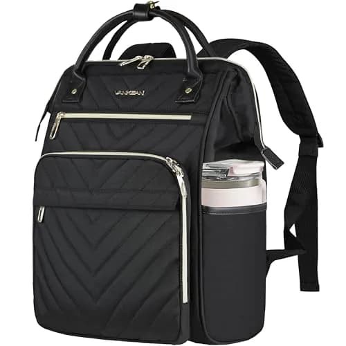 VANKEAN 17.3 Inch Laptop Backpack Quilted Black | Large Capacity Water-Resistant Travel Bag thumbnail 1