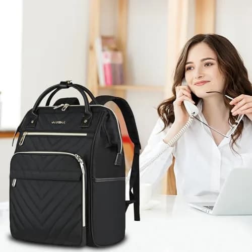 VANKEAN 17.3 Inch Laptop Backpack Quilted Black | Large Capacity Water-Resistant Travel Bag thumbnail 6