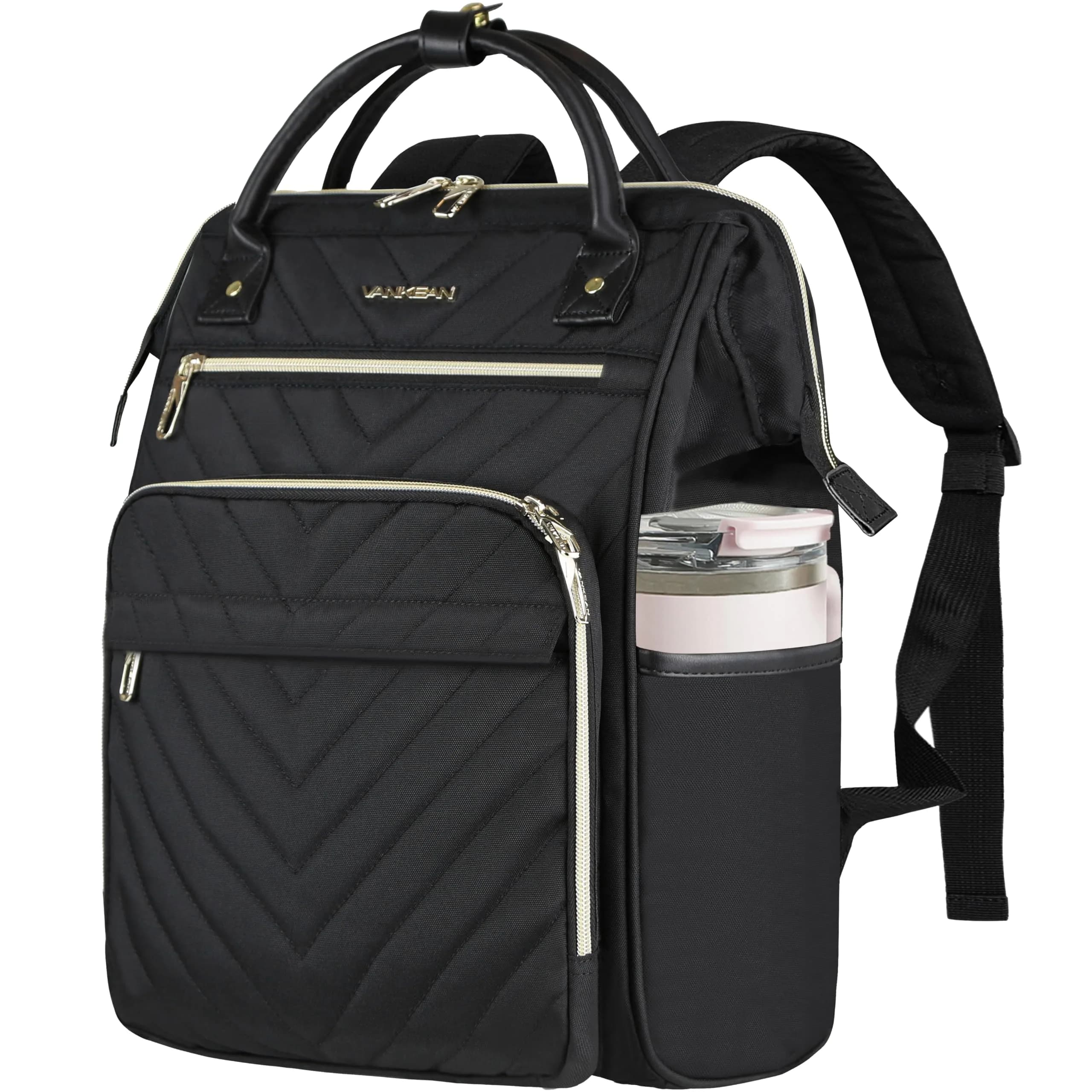 VANKEAN 17.3 Inch Laptop Backpack Quilted Black | Large Capacity Water-Resistant Travel Bag