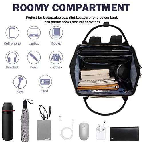 VANKEAN 17.3 Inch Laptop Backpack Quilted Black | Large Capacity Water-Resistant Travel Bag thumbnail 4