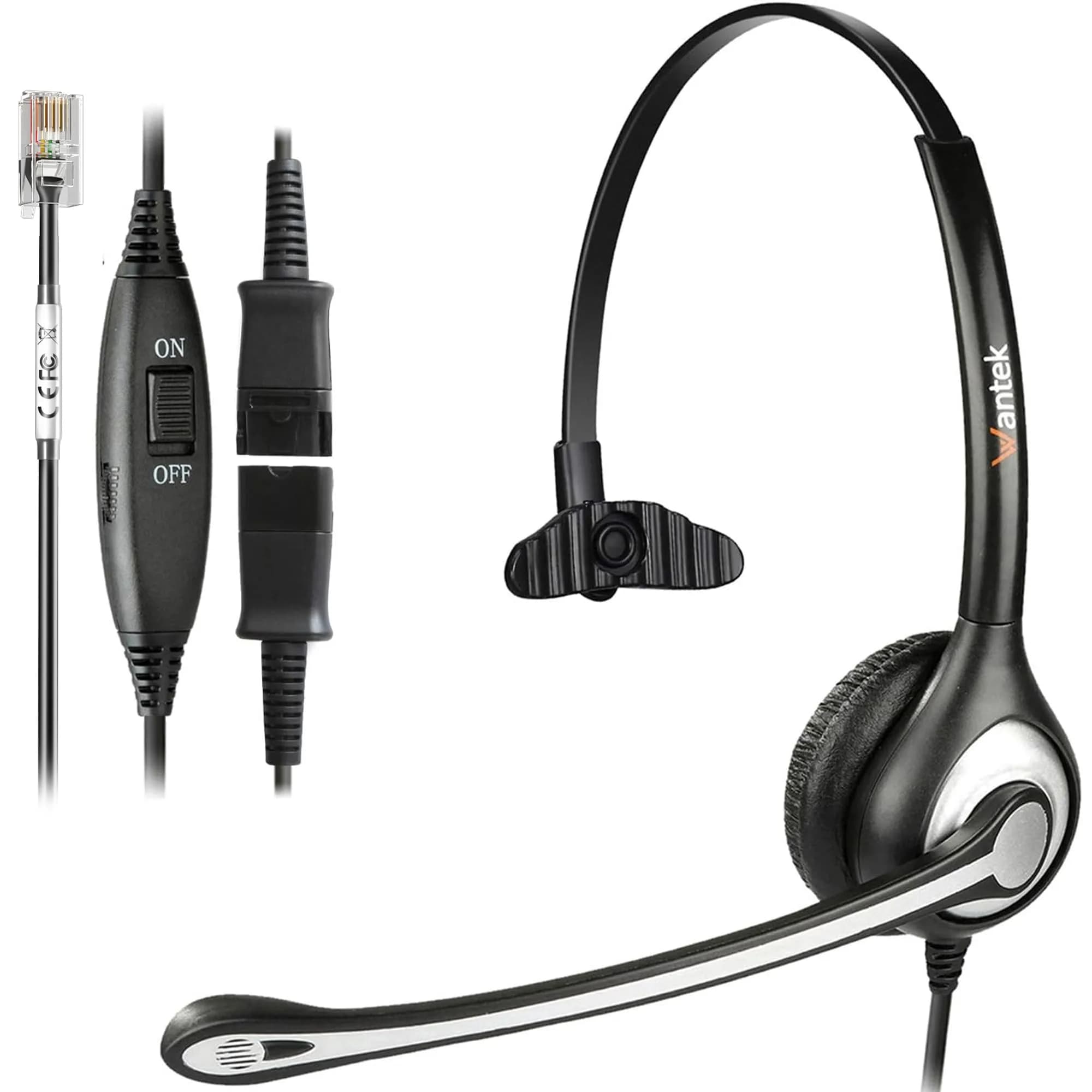 Wantek Yealink Phone Headset with Quick Disconnect Cord | Noise Cancelling, RJ9 Office Headset for Yealink VoIP Phones