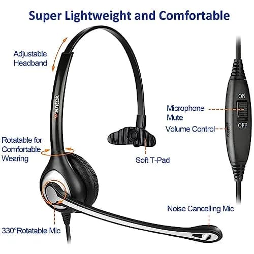 Wantek Yealink Phone Headset with Quick Disconnect Cord | Noise Cancelling, RJ9 Office Headset for Yealink VoIP Phones thumbnail 5