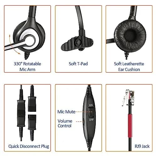 Wantek Yealink Phone Headset with Quick Disconnect Cord | Noise Cancelling, RJ9 Office Headset for Yealink VoIP Phones thumbnail 7