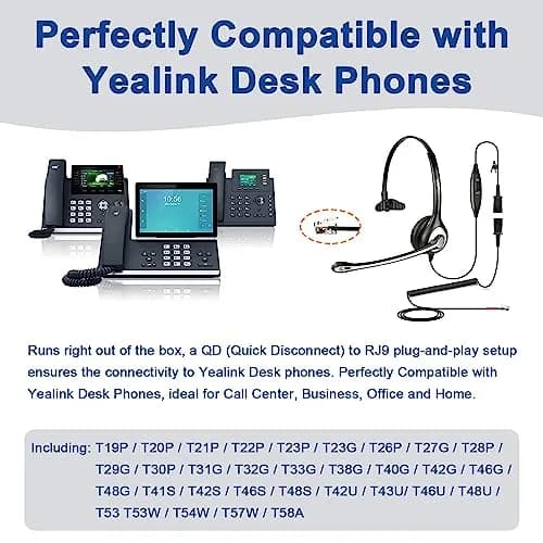 Wantek Yealink Phone Headset with Quick Disconnect Cord | Noise Cancelling, RJ9 Office Headset for Yealink VoIP Phones thumbnail 3
