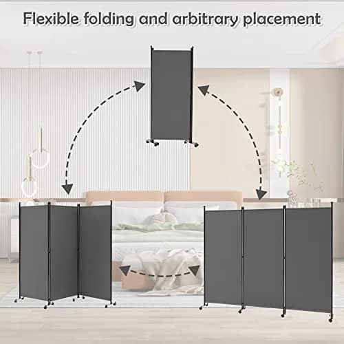 Spurgehom 3 Panel Rolling Room Divider Grey 218.44 cm (86" W x 71" H) | Freestanding Privacy Screen with Wheels thumbnail 4