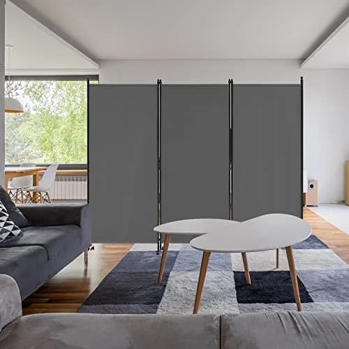 Spurgehom 3 Panel Rolling Room Divider Grey 218.44 cm (86" W x 71" H) | Freestanding Privacy Screen with Wheels thumbnail 2