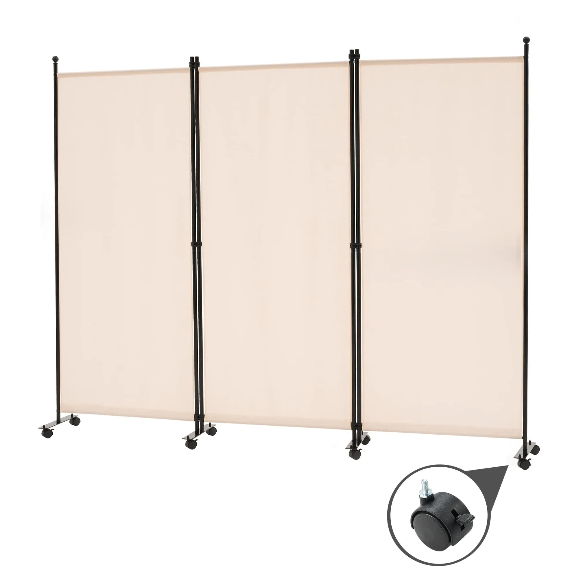 Spurgehom 3 Panel Rolling Room Divider 213cm (7ft) H x 224cm (7.3ft) W | Freestanding Privacy Screen for Homes & Offices