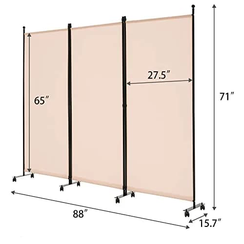 Spurgehom 3 Panel Rolling Room Divider 213cm (7ft) H x 224cm (7.3ft) W | Freestanding Privacy Screen for Homes & Offices thumbnail 5