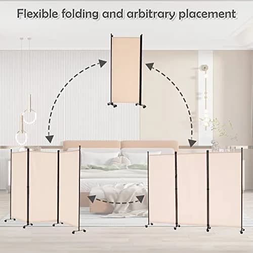 Spurgehom 3 Panel Rolling Room Divider 213cm (7ft) H x 224cm (7.3ft) W | Freestanding Privacy Screen for Homes & Offices thumbnail 6
