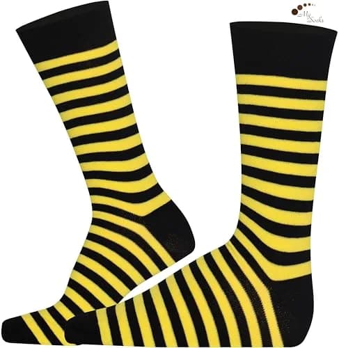 Mysocks Crew Socks Stripe Yellow Black | Unisex Cotton Comfort (70-120 chars) thumbnail 2