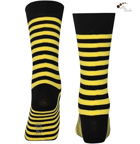 Mysocks Crew Socks Stripe Yellow Black | Unisex Cotton Comfort (70-120 chars) thumbnail 3