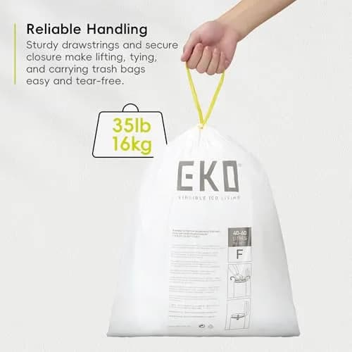 EKO 13 Gallon / 40-60 Liter Drawstring Trash Bags, 60 Count | Leak-Resistant Extra-Strong Garbage Bags thumbnail 4