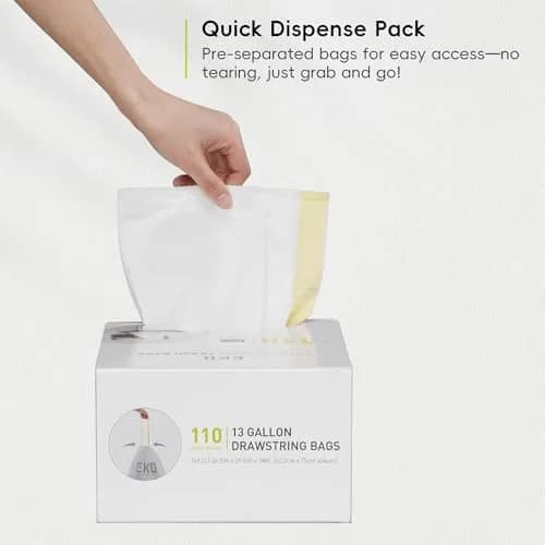EKO 13 Gallon / 40-60 Liter Drawstring Trash Bags, 60 Count | Leak-Resistant Extra-Strong Garbage Bags thumbnail 8