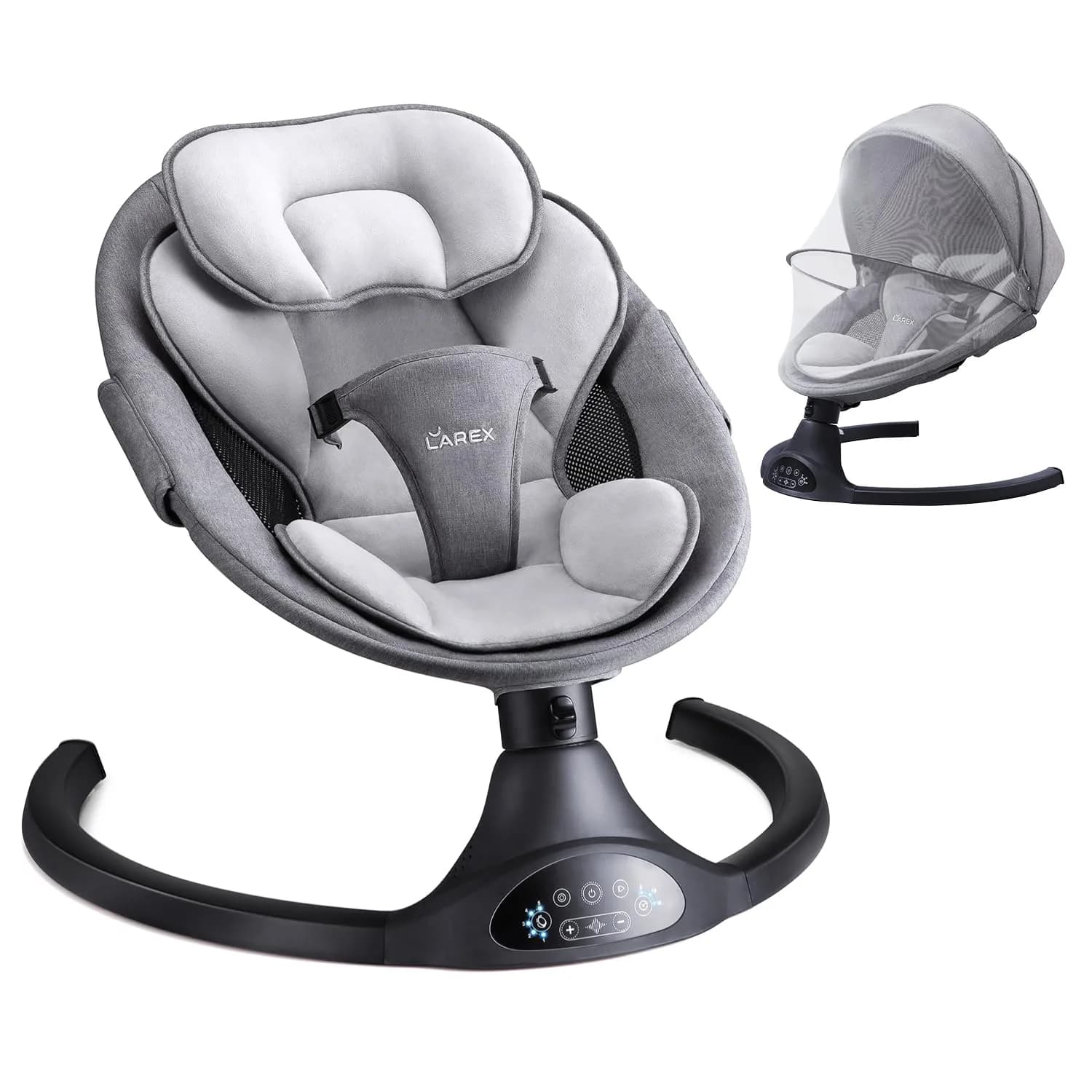 Larex Baby Swing | 5 Speeds, Bluetooth & Remote Control, Black, Large — Black