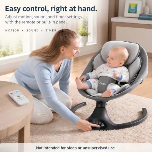 Larex Baby Swing | 5 Speeds, Bluetooth & Remote Control, Black, Large thumbnail 4