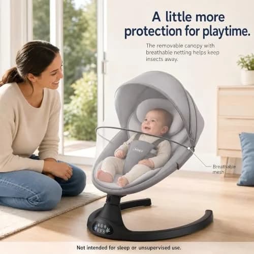 Larex Baby Swing | 5 Speeds, Bluetooth & Remote Control, Black, Large thumbnail 8