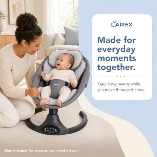 Larex Baby Swing | 5 Speeds, Bluetooth & Remote Control, Black, Large thumbnail 2