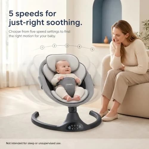 Larex Baby Swing | 5 Speeds, Bluetooth & Remote Control, Black, Large thumbnail 3