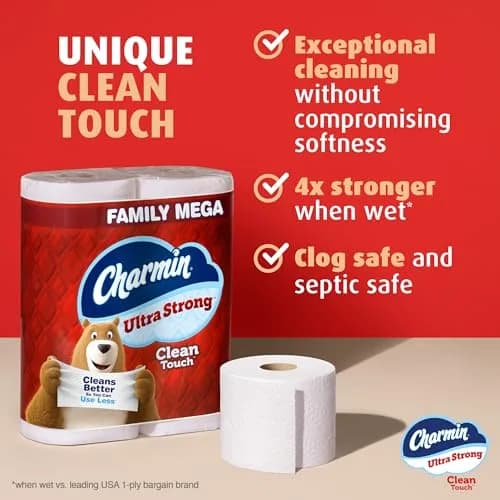 Charmin Ultra Strong Clean Touch Toilet Paper 24 Family Mega Rolls (6600 Sheets) | 4X Stronger When Wet thumbnail 2