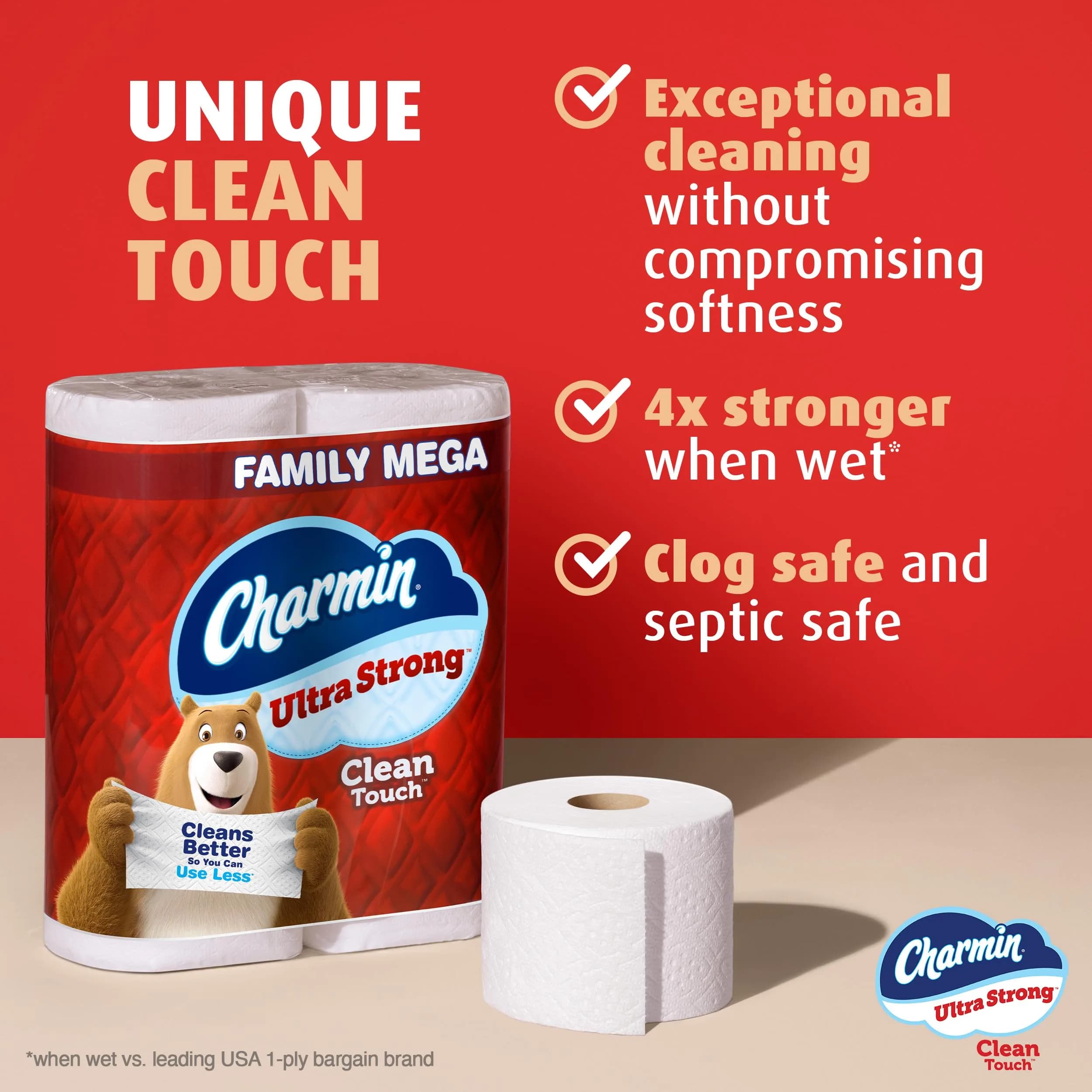 Charmin Ultra Strong Clean Touch Toilet Paper 24 Family Mega Rolls (6600 Sheets) | 4X Stronger When Wet - view 2