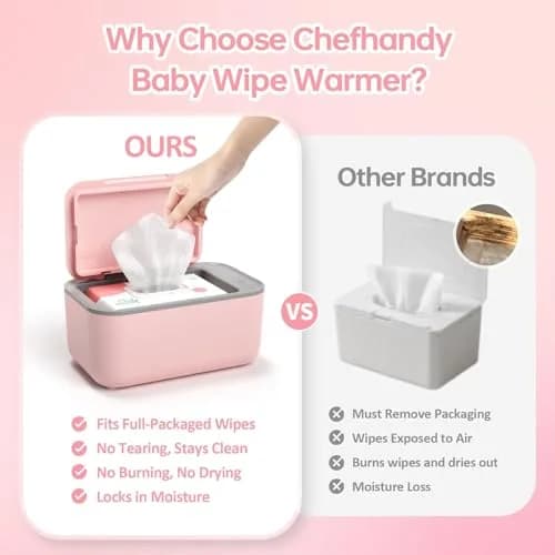 Chefhandy Pink Baby Wipe Warmer with 3 Temperature Settings, Large Capacity | Surround Heating for Even Warmth thumbnail 4