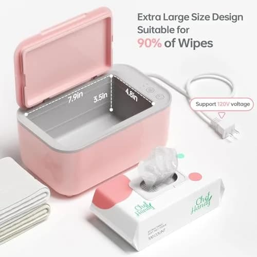 Chefhandy Pink Baby Wipe Warmer with 3 Temperature Settings, Large Capacity | Surround Heating for Even Warmth thumbnail 5