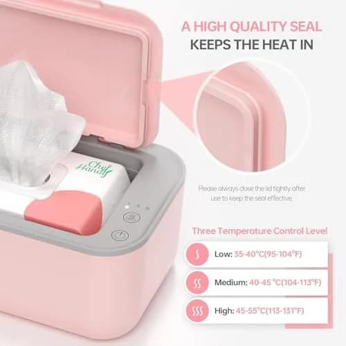 Chefhandy Pink Baby Wipe Warmer with 3 Temperature Settings, Large Capacity | Surround Heating for Even Warmth thumbnail 6