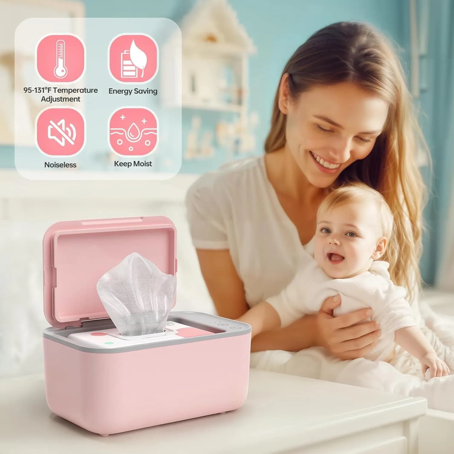 Chefhandy Pink Baby Wipe Warmer with 3 Temperature Settings, Large Capacity | Surround Heating for Even Warmth thumbnail 8