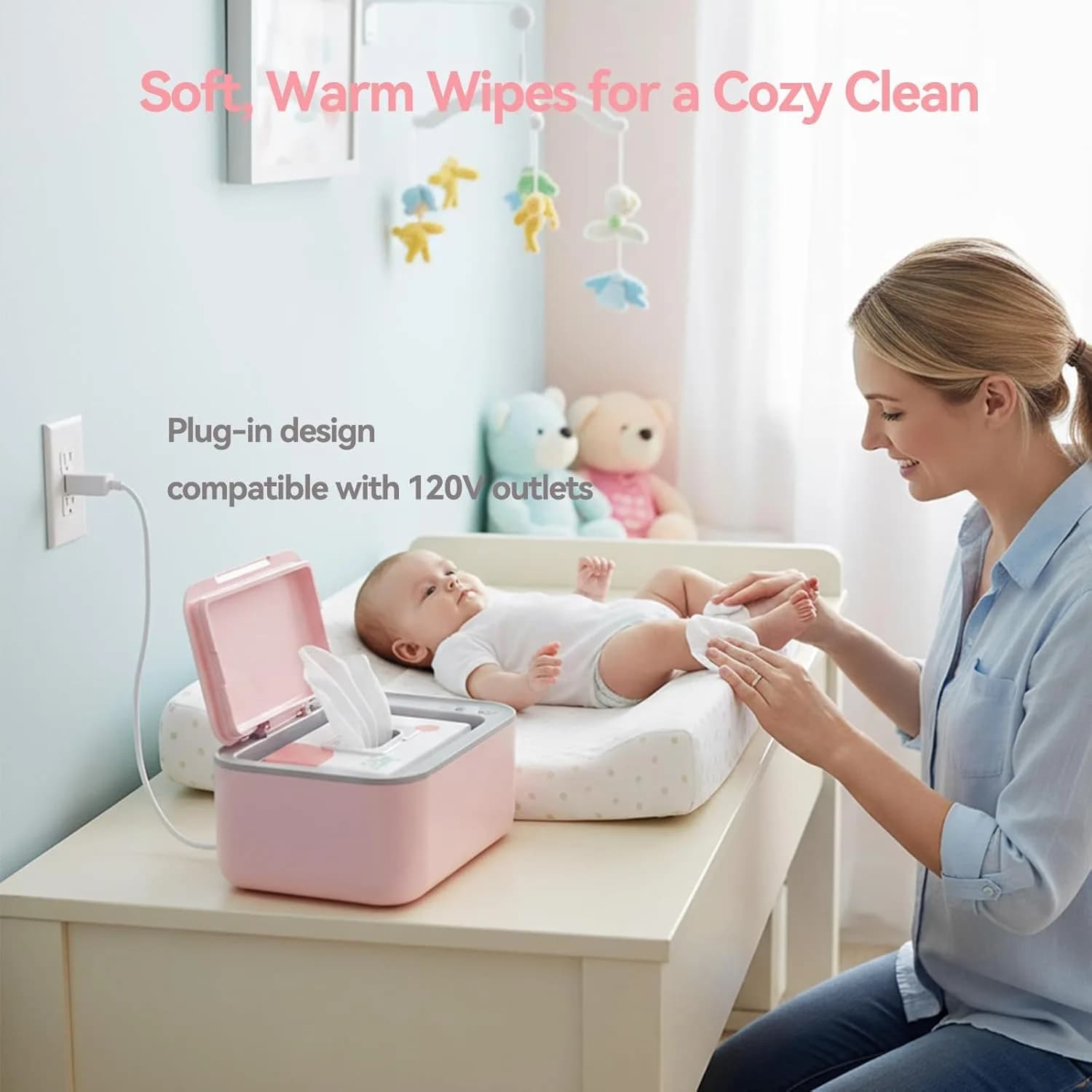 Chefhandy Pink Baby Wipe Warmer with 3 Temperature Settings, Large Capacity | Surround Heating for Even Warmth thumbnail 2