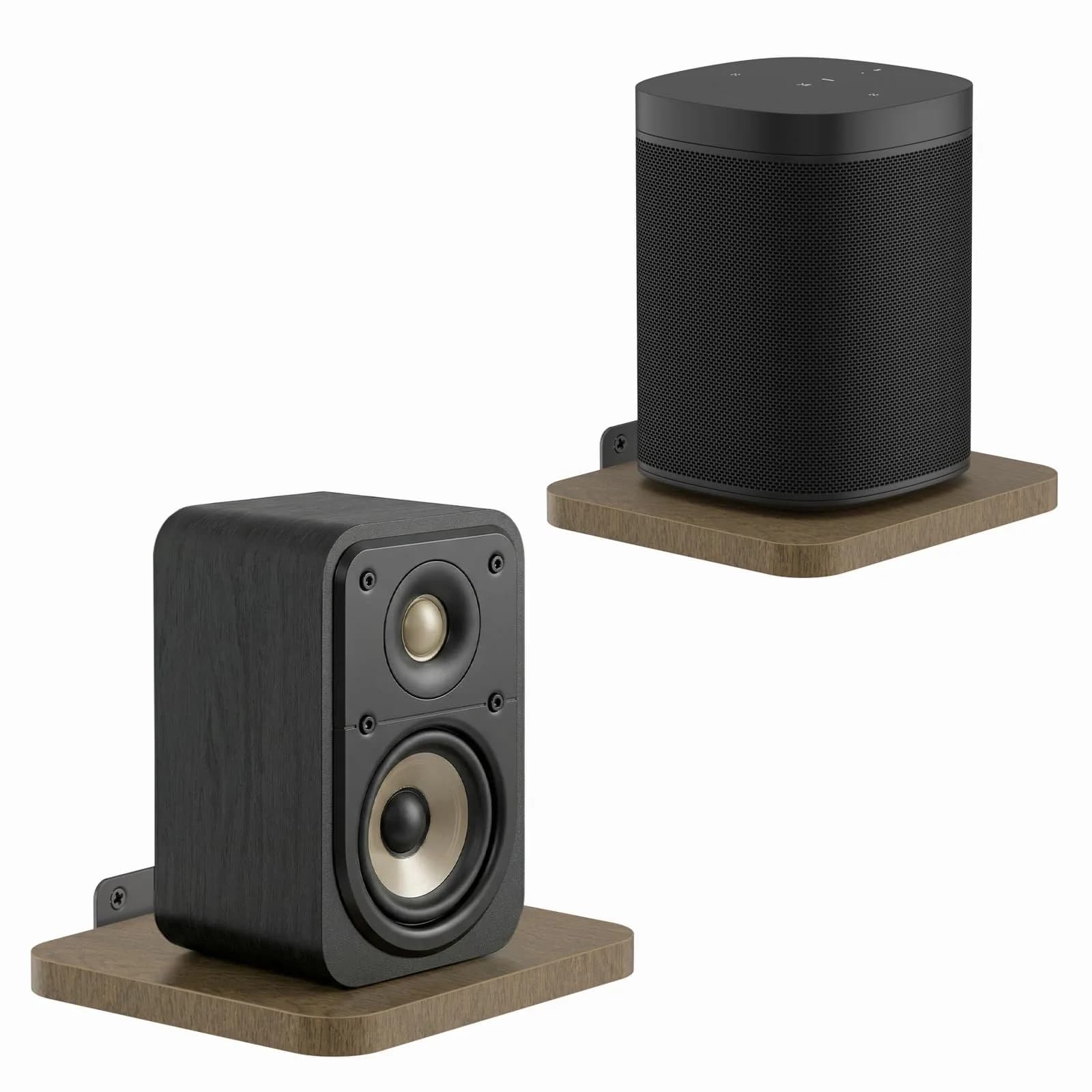 Aiweiwa Small Speaker Shelf Wall Mount Pair, 5.3" x 6.7" Adjustable Rear Speaker Wall Shelves for Small Surround Sound Speakers, Wooden Floating Speaker Wall Shelves, Up to 7 lbs Per Shelf | Compact, Adjustable, Wooden Design — Standard style