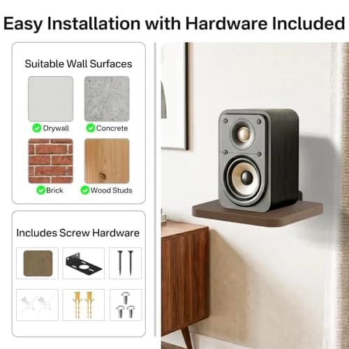 Aiweiwa Small Speaker Shelf Wall Mount Pair, 5.3" x 6.7" Adjustable Rear Speaker Wall Shelves for Small Surround Sound Speakers, Wooden Floating Speaker Wall Shelves, Up to 7 lbs Per Shelf | Compact, Adjustable, Wooden Design thumbnail 5