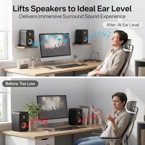 Aiweiwa Small Speaker Shelf Wall Mount Pair, 5.3" x 6.7" Adjustable Rear Speaker Wall Shelves for Small Surround Sound Speakers, Wooden Floating Speaker Wall Shelves, Up to 7 lbs Per Shelf | Compact, Adjustable, Wooden Design thumbnail 6