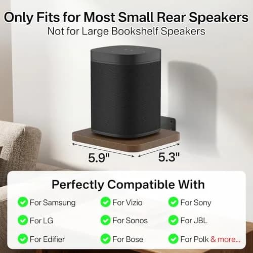 Aiweiwa Small Speaker Shelf Wall Mount Pair, 5.3" x 6.7" Adjustable Rear Speaker Wall Shelves for Small Surround Sound Speakers, Wooden Floating Speaker Wall Shelves, Up to 7 lbs Per Shelf | Compact, Adjustable, Wooden Design thumbnail 2