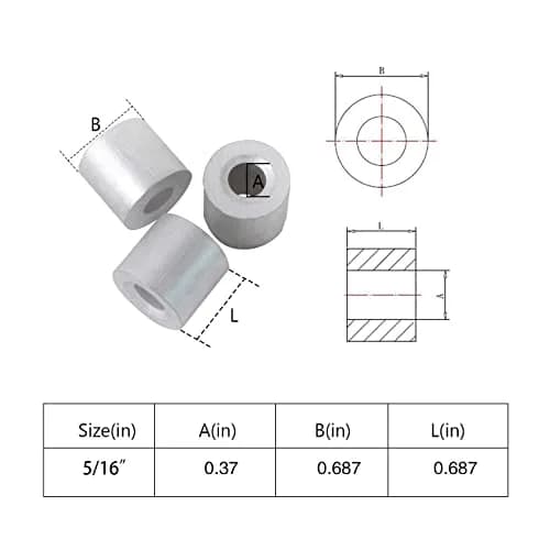 HIGOOD Wire Rope Stop Sleeve 5/16" Aluminum Alloy | Heavy-Duty Aluminum Crimp Sleeve for Wire Rope (PK 25) thumbnail 2