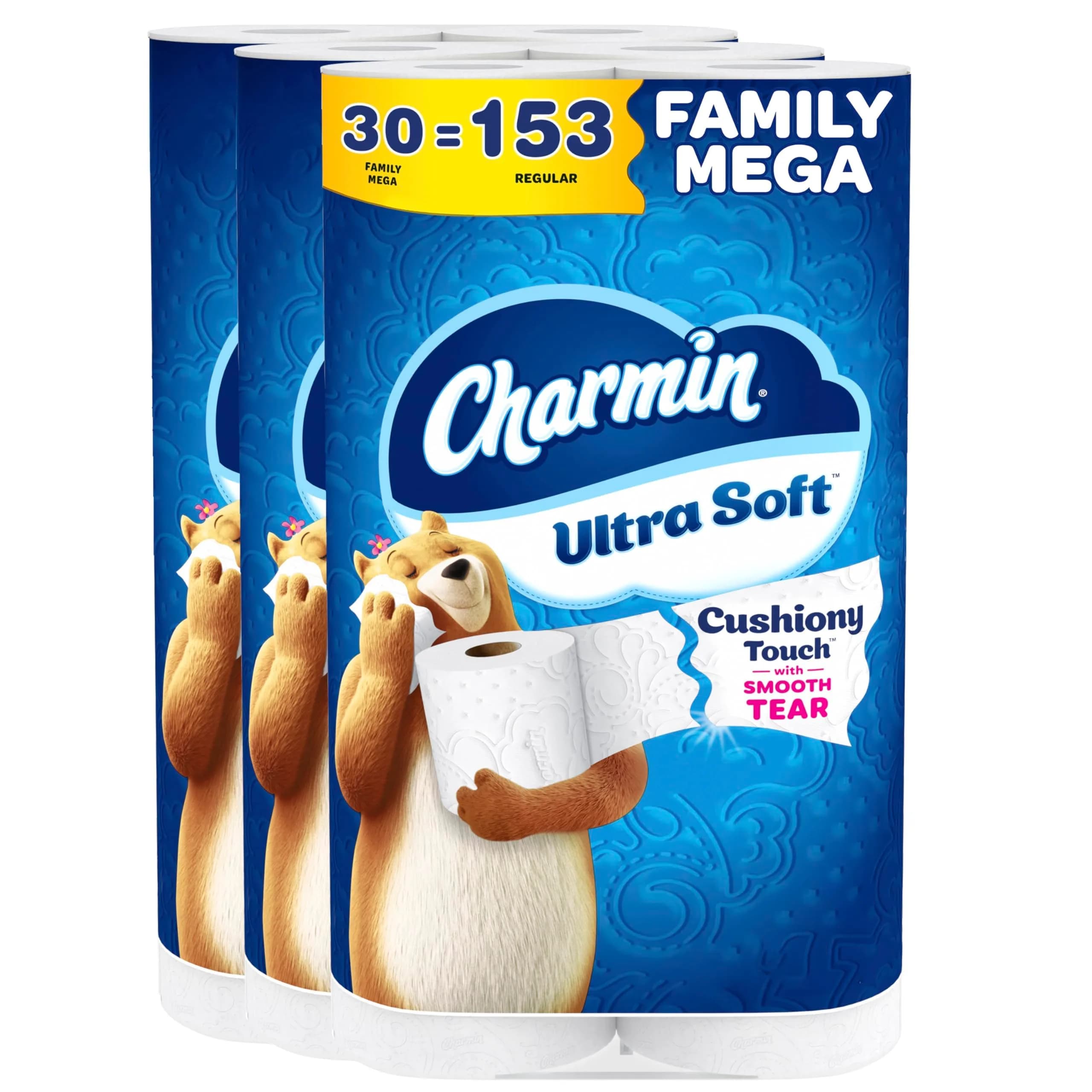 Charmin Ultra Soft Cushiony Touch Toilet Paper Family Mega Rolls | 2-Ply, 267 Sheets Per Roll - main product image