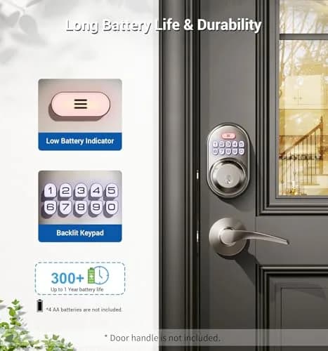 Veise Deadbolt Keypad Lock Satin Nickel | Keyless Entry, Auto Lock & Weatherproof (70-120 chars) thumbnail 5